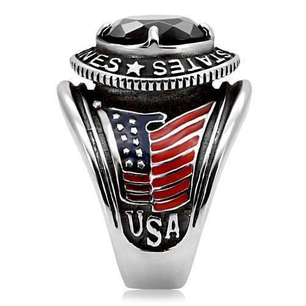 US Marines Ring for Men and Women Unisex Stainless Steel Military Patriotic Ring in Silver with Blue Stone Rock