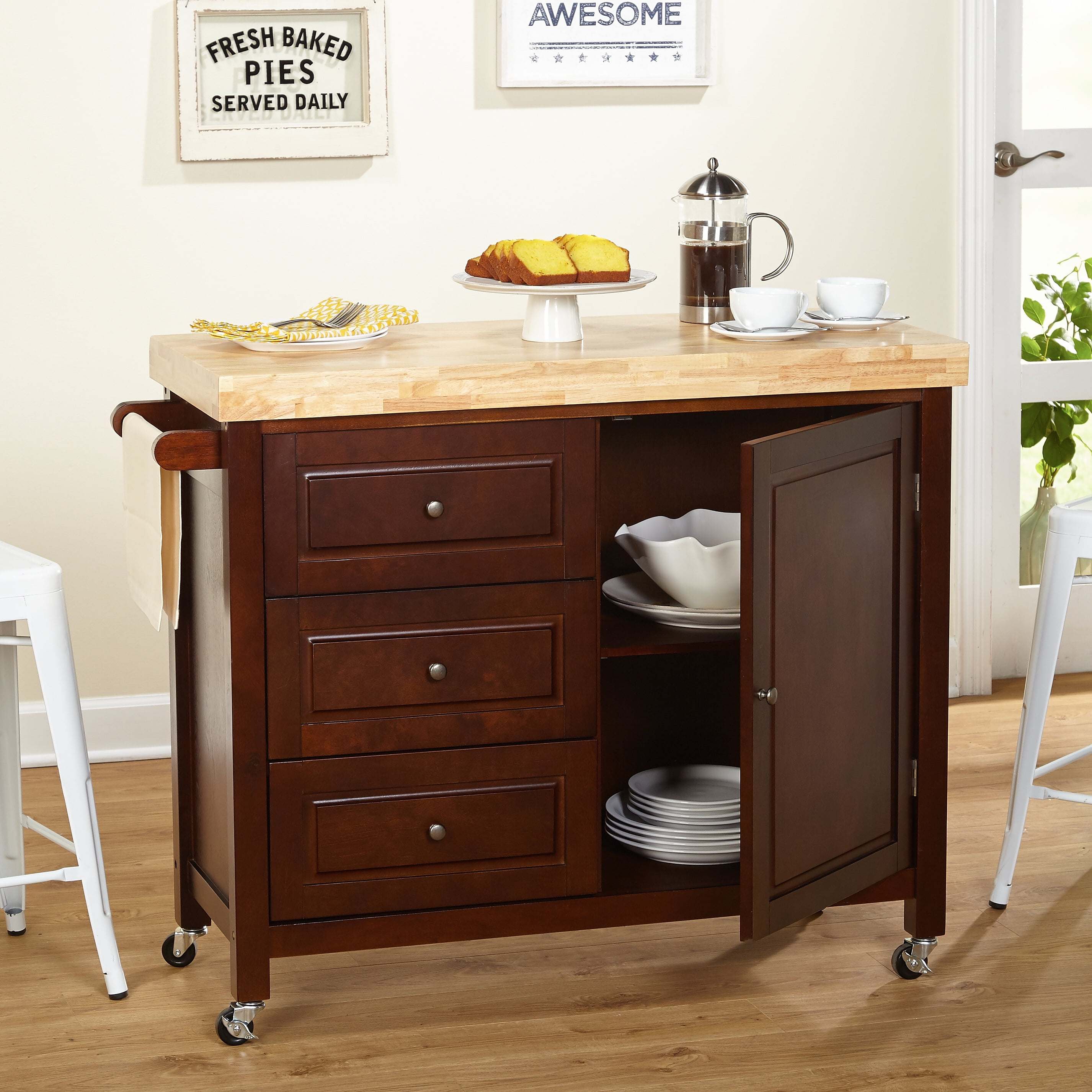 BUTCHER PRODUCTS ポケT ブラウン 40-42 atlast TMS Monterey Butcher Block Rolling Kitchen Island with Drawers