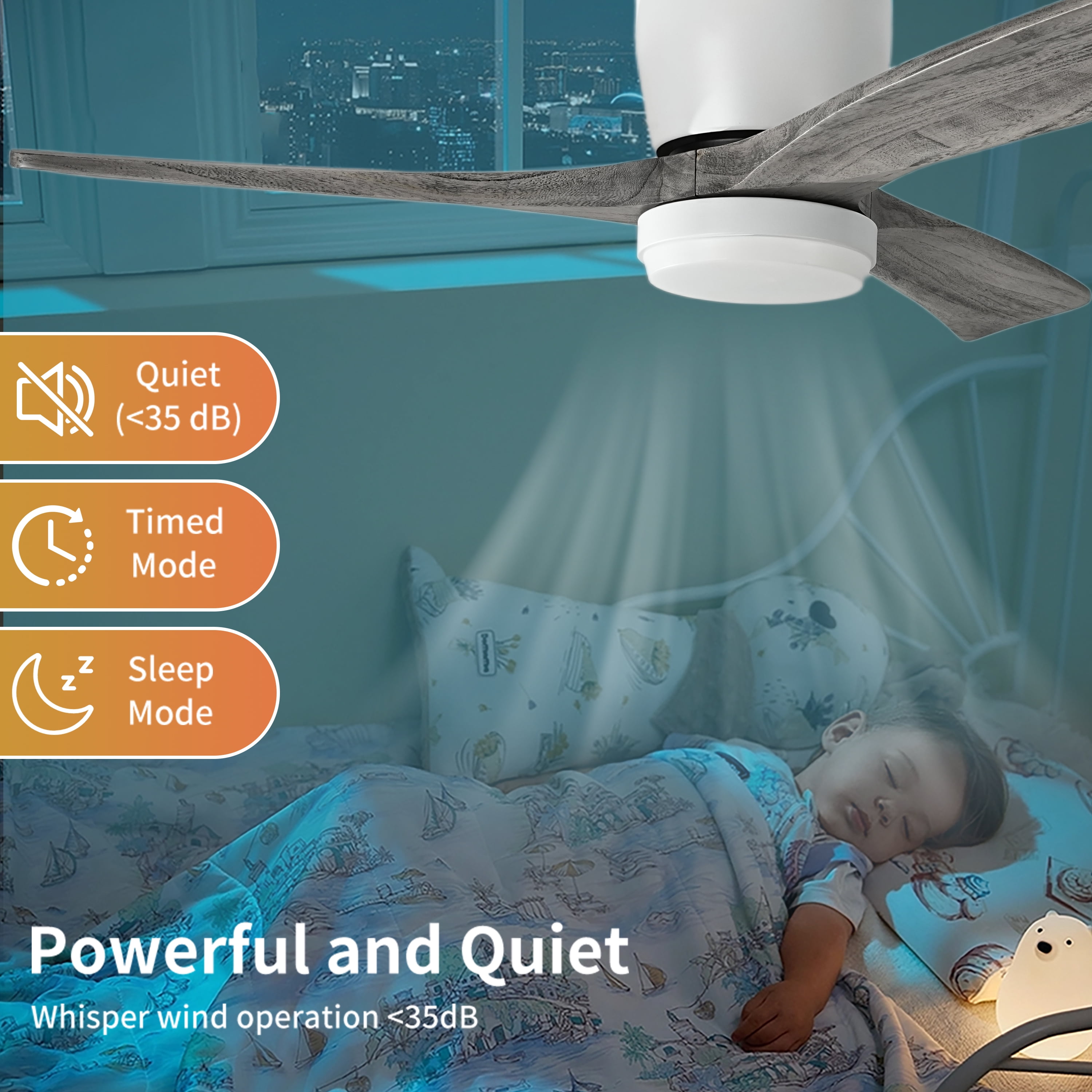42" Solid Wood Ceiling Fan with Light-Flush Mount, DC Motor