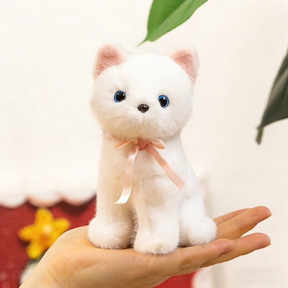 Realistic Cat Stuffed Animal Soft Lifelike Cat Plush Toy Cuddly Comfort Companion(White-L-25cm)
