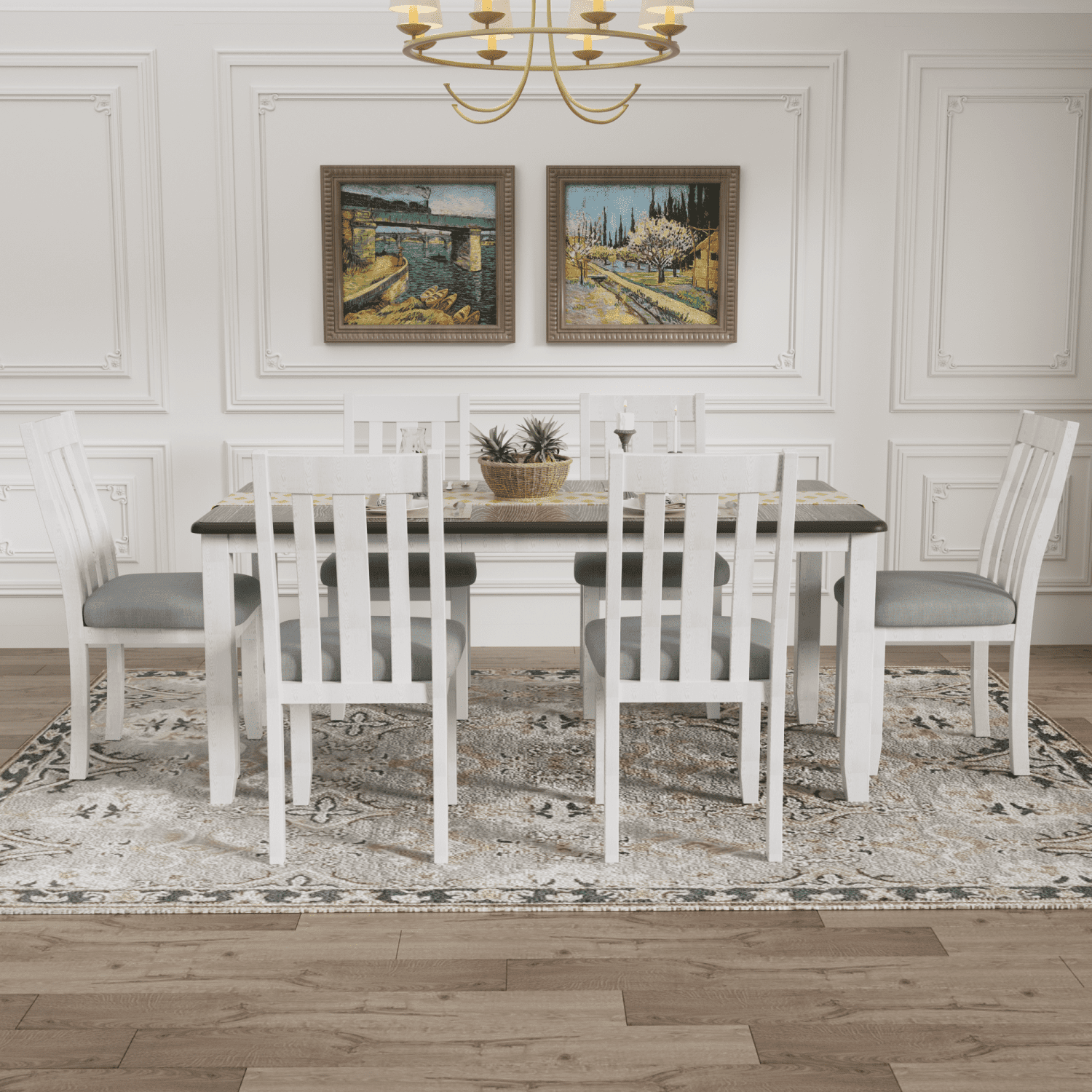 Retro Style 7-Piece Dining Table Set with Extendable Table and 6