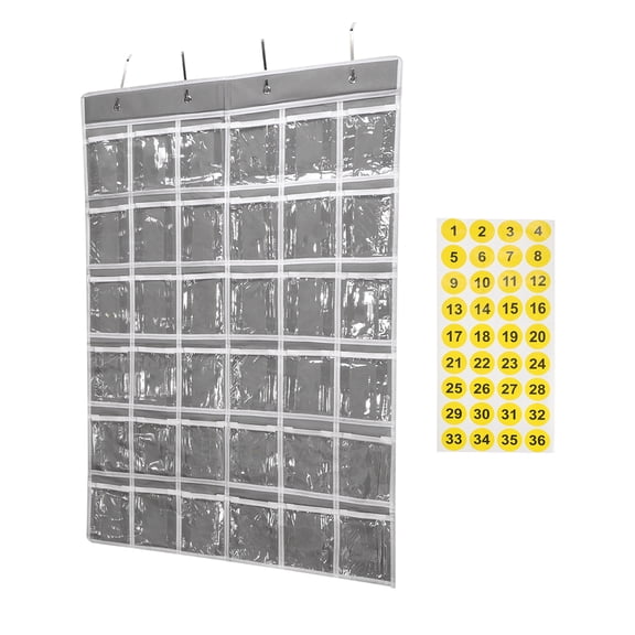 Uxcell Classroom Pocket Chart for Cell Phone, 36-Pocket Calculator Holder Organizer Door Wall Hanging, Light Grey