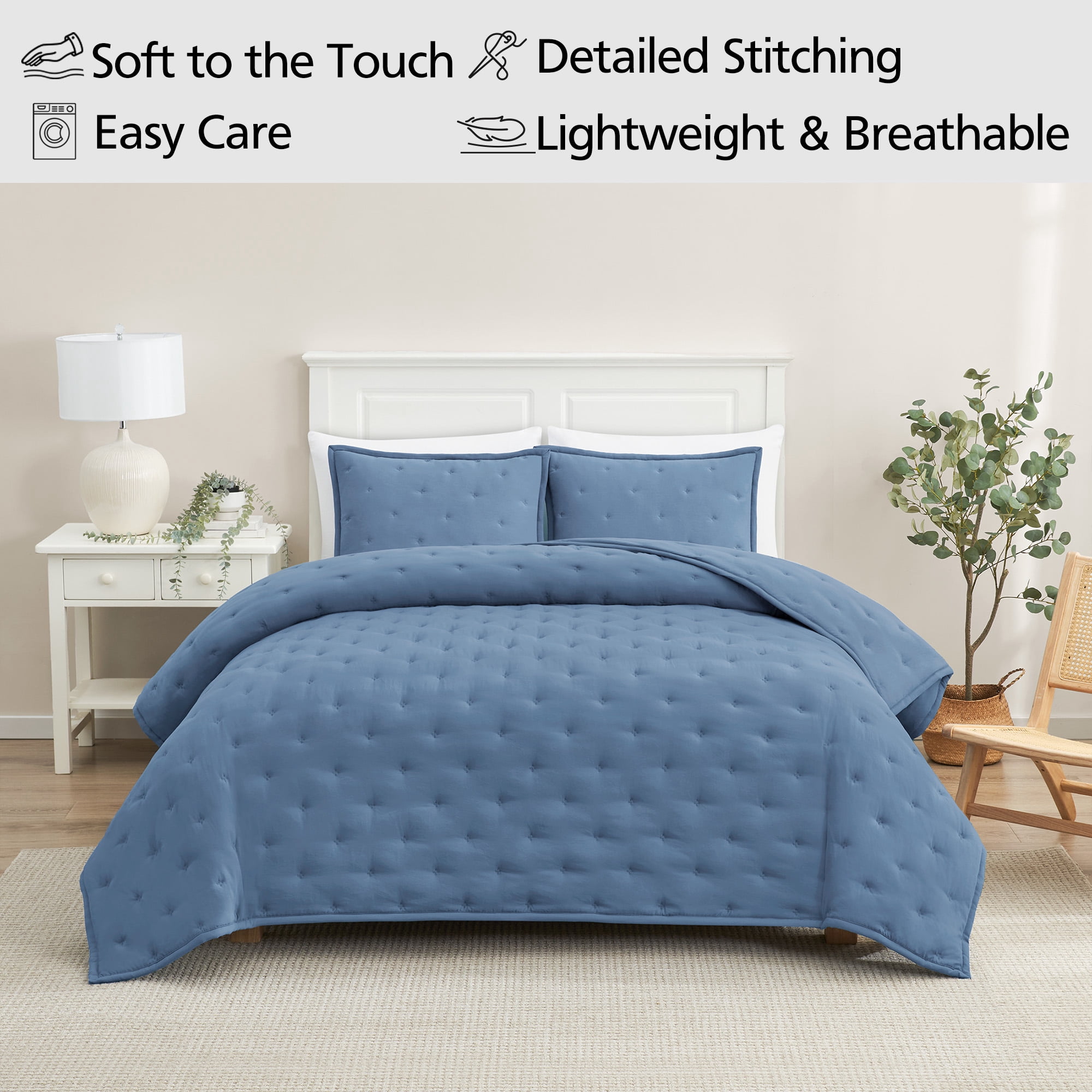 Mainstays King Comforter Set, Soft Lightweight & All Season, 3-Piece, Blue