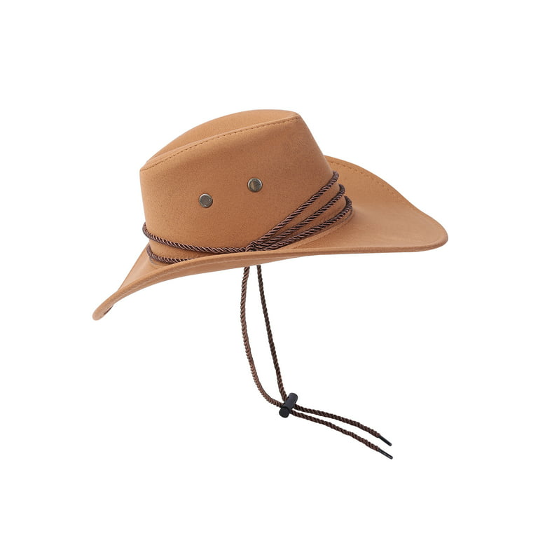 Pudcoco Men Cowboy Hat with Adjustable Chin Rope Wide Brim Vintage Style  Cap 