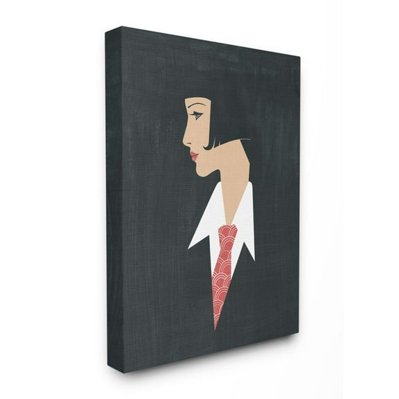 Stupell Industries Retro Pop Female Portrait Fashion Tie Detail Canvas Wall Art Design by Grace Popp, 24" x 30"