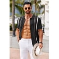 thumbnail image 4 of COOFANDY Mens Knit Polo Casual Stylish Collared Shirt Short Sleeve Crochet Button Down Shirt Beach Vacation Striped Shirts, 4 of 6