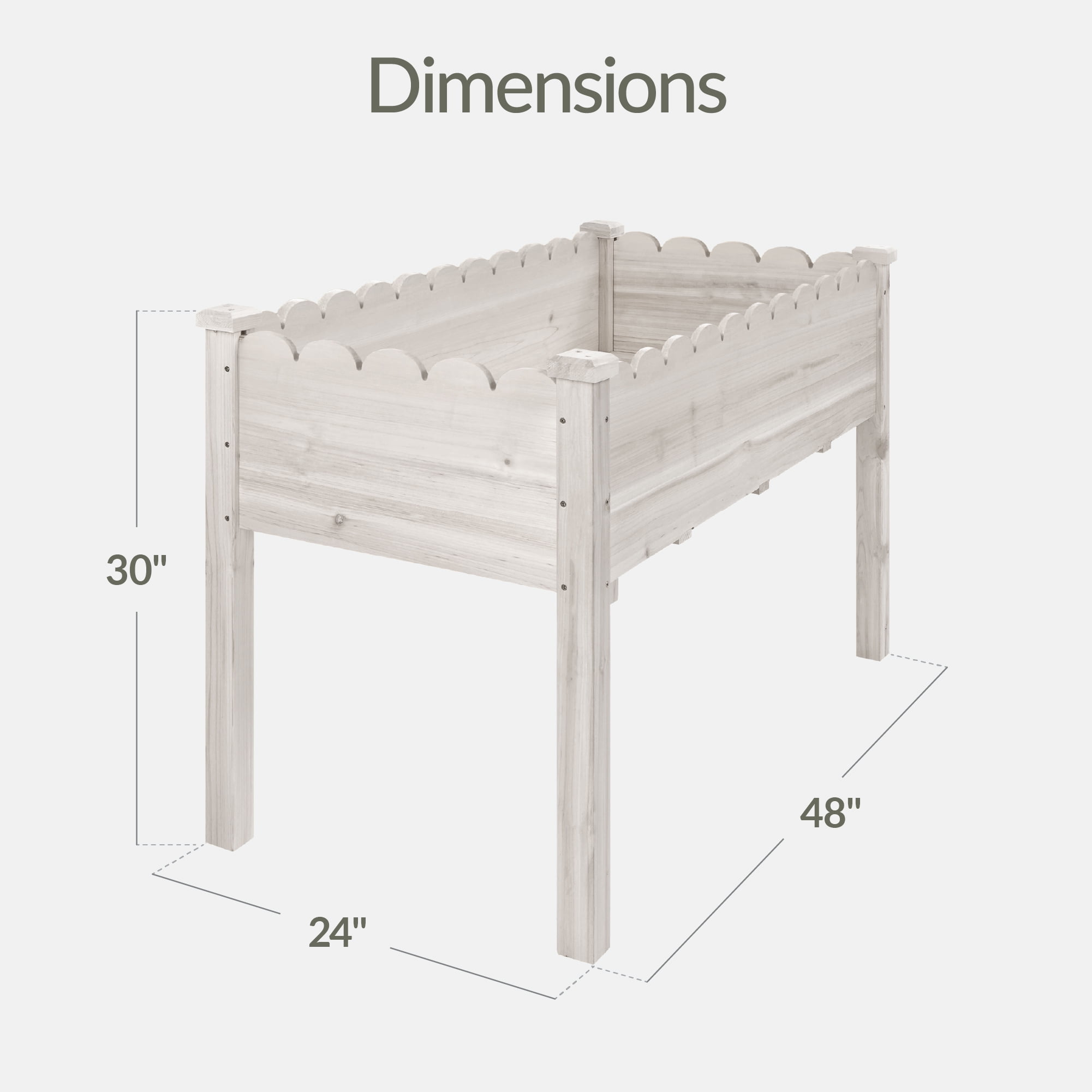 Best Choice Products 48x24x30in Raised Garden Bed, Scalloped Design, Elevated Wooden Planter for Yard - White