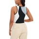 thumbnail image 3 of ATHLECHIC Camiseta sin mangas de verano de color bloque de mujer, básica, con cuello redondo, crop, negra y gris, 3 of 5