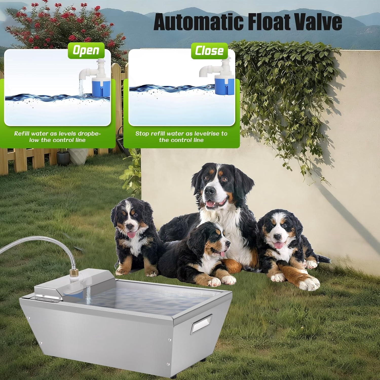 4Gal Automatic Livestock Water Trough for Horse Metal Auto Dog Water Bowl Dispenser for Dogs Large Capacity Self Filling Livestock Waterer Feeder for Dogs Horse Goat Sheep Pet