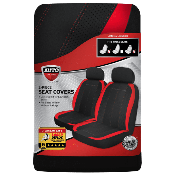 Auto Drive 2 Piece Car Seat Covers And Headrest Black Red Universal Fit Com - Diy Car Seat Cover No Sew