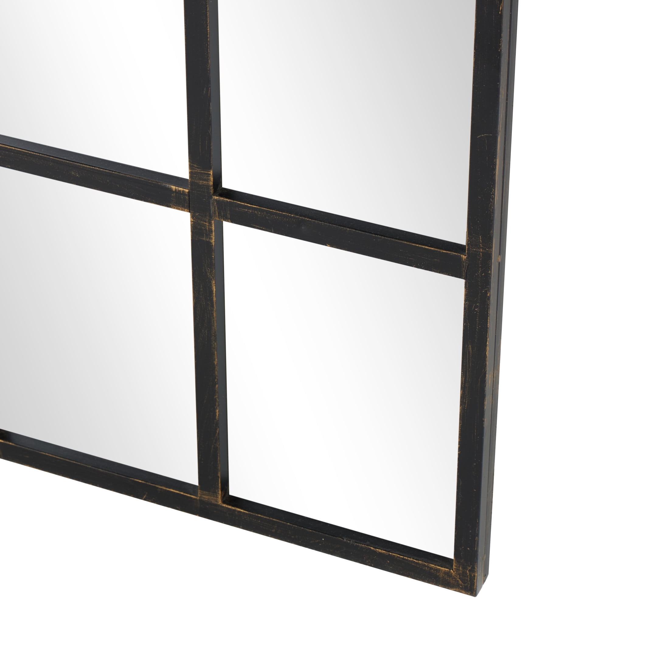 DecMode Contemporary Squre Wood Window Shaped Wall Mirror, 56"W x 44"H with Distressed Brass Colored Frame