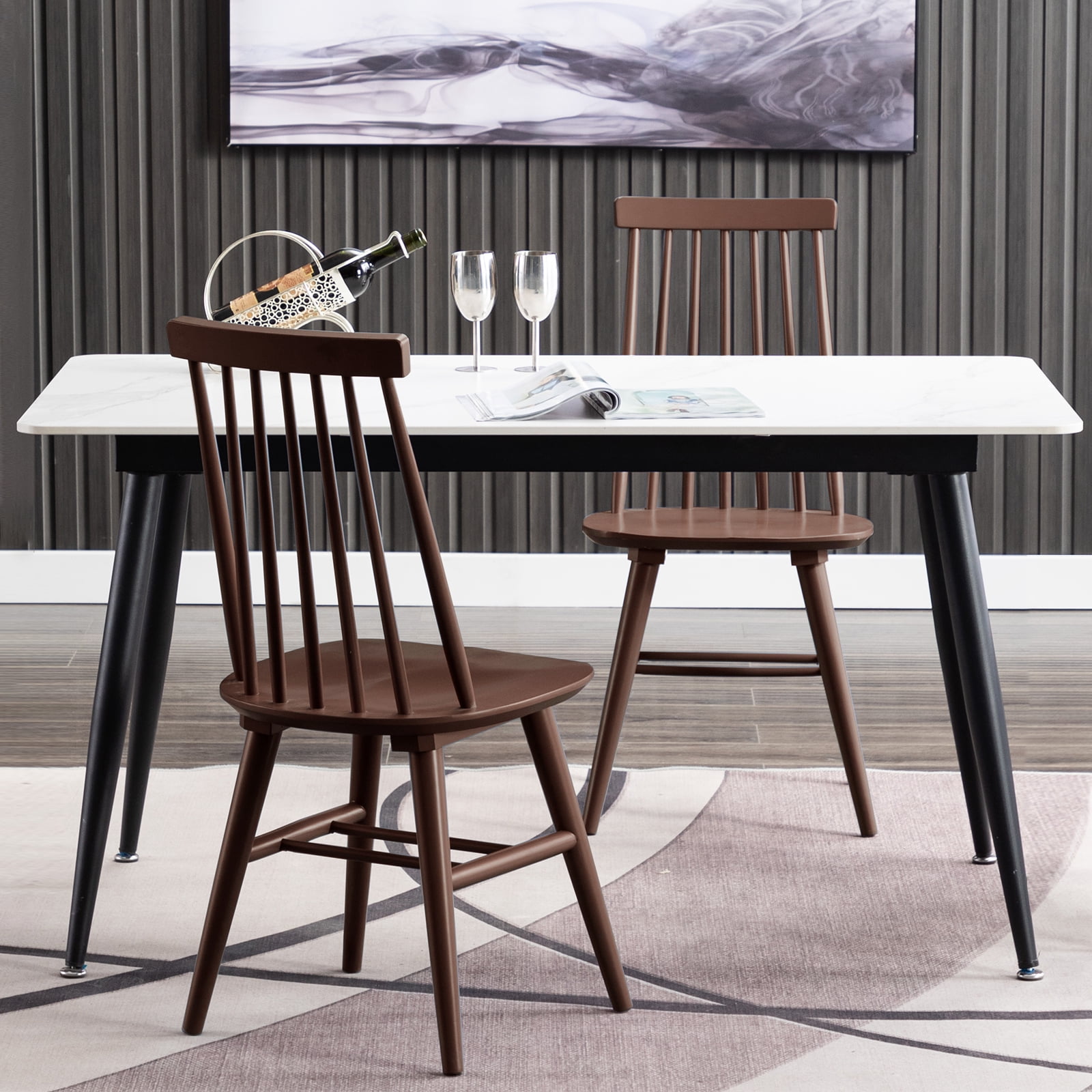 Duhome Elegant Lifestyle Dining Chairs Set of 2, Wood Dining Room Chairs Slat Spindle Back Kitchen Room Chair Windsor Chairs, Brown