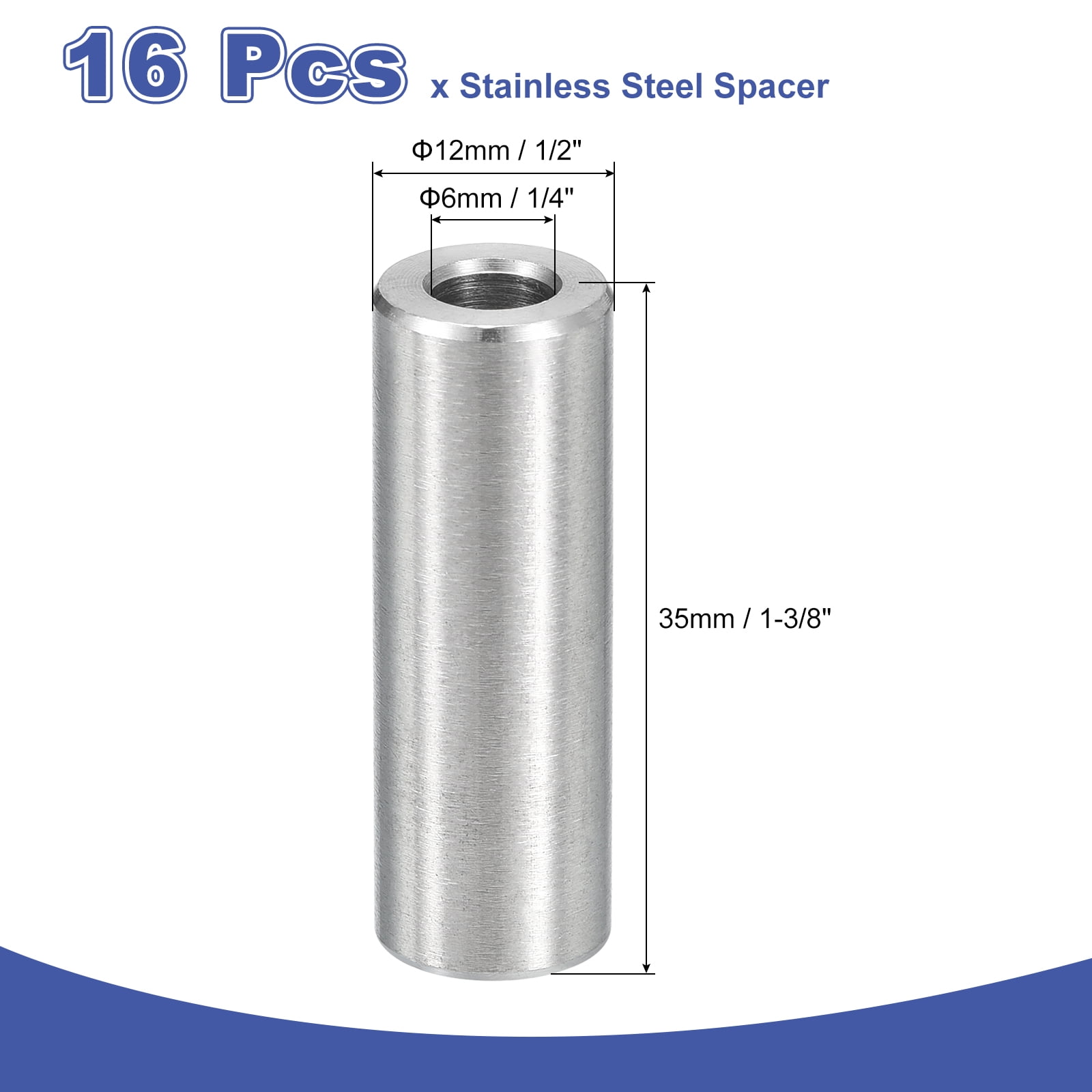 16Pcs 304 Stainless Steel Spacer 12mm OD x 6mm ID x 35mm Length for M6 Screw