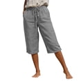 thumbnail image 6 of UAMVSH Bermuda Shorts for Women Knee Length Casual Drawstring Linen Shorts Button Side Split Summer Beach Shorts with Pockets, 6 of 7