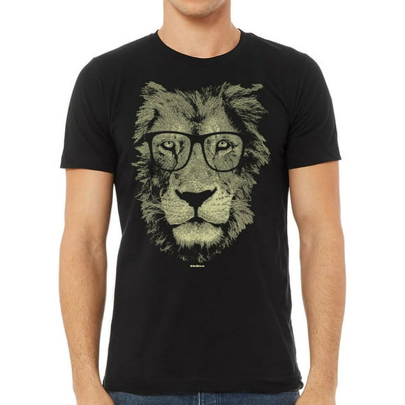 Lion Portant des Lunettes, Chemise à Imprimé Animal pour Homme, Sérigraphie d'Illustration Vintage, T-Shirt Hipster Drôle