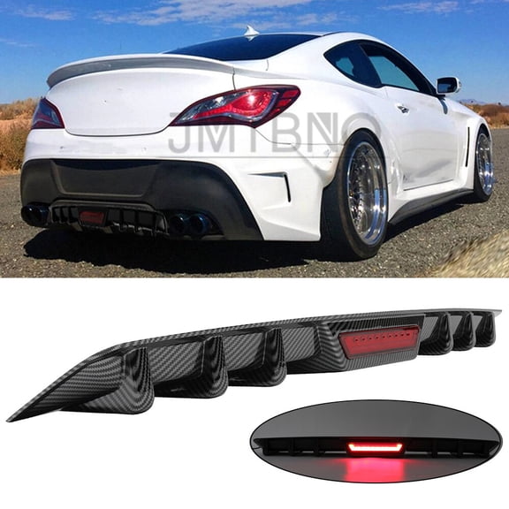 For Hyundai Genesis Coupe Carbon Rear Bumper Diffuser Spoiler w/ LED Brake Light