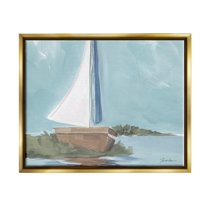 Stupell Industries Maritime Sailboat Scene Transportation Painting Gold Floater Framed Art Print Wall Art, 31 x 25