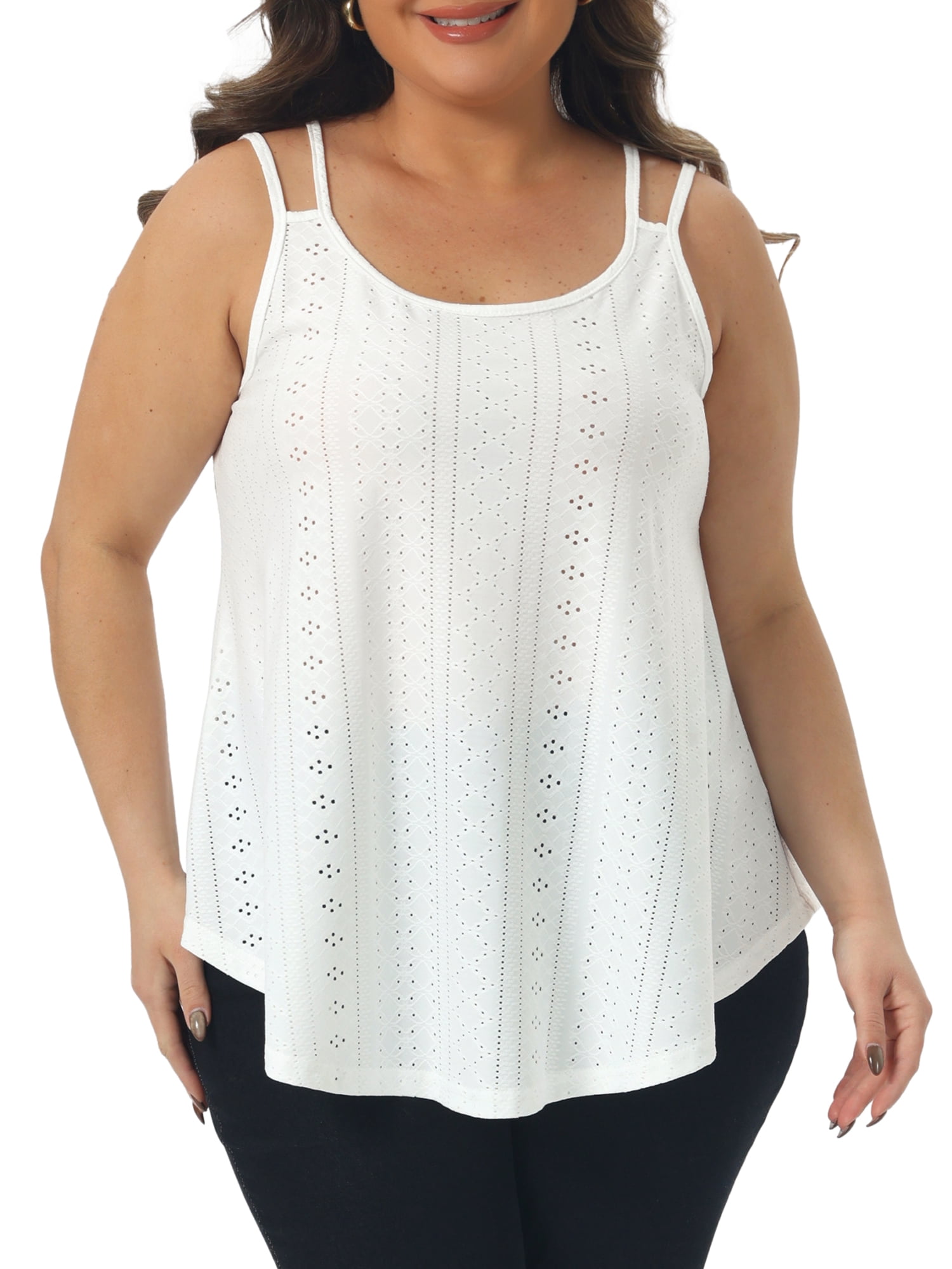 DARING DIVA Women's Plus Tank Tops Sleeveless Spaghetti Strap Loose Fit 3X White