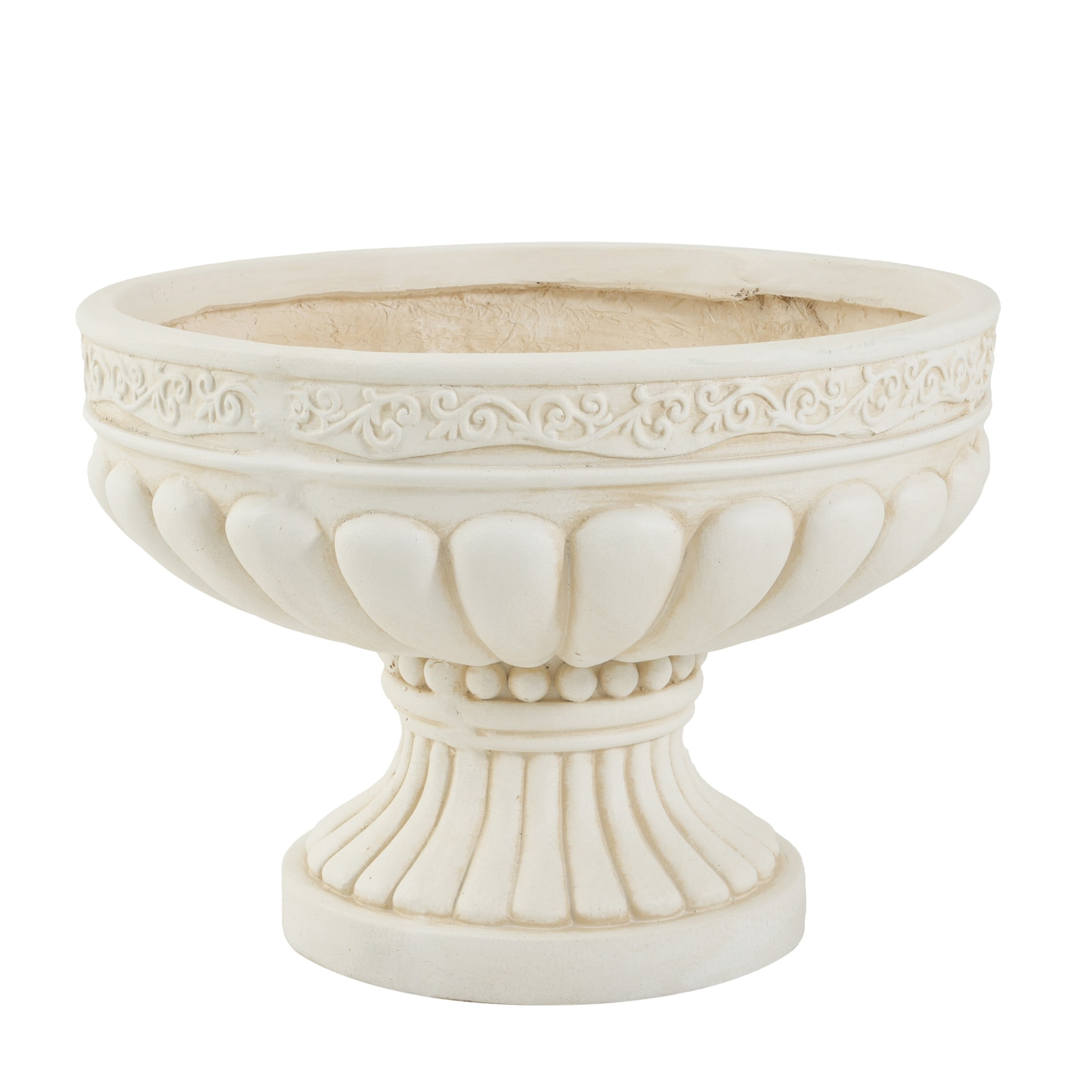 Christopher Knight Home 16" Classical Scroll Fluted Urn Planter, Lightweight Flower Pot, Antique White