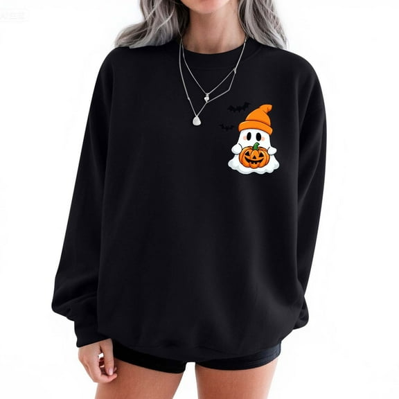 Sweatshirts for Women Halloween Crew Neck Casual Print Fashion Long Sleeve Hooded Sweatshirt Pullover Tops