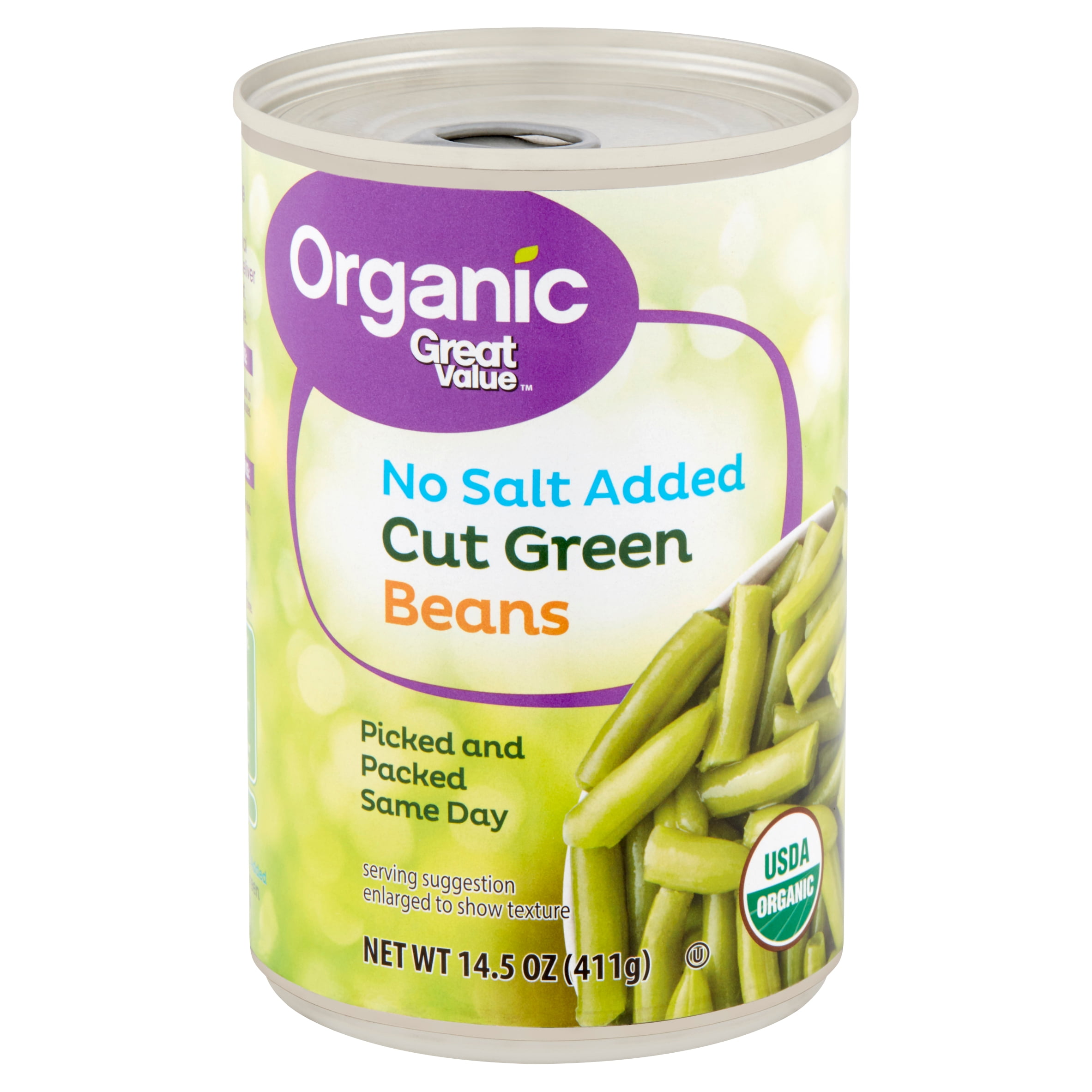 Great Value Organic No Salt Added Cut Green Beans, 14.5 oz Walmart