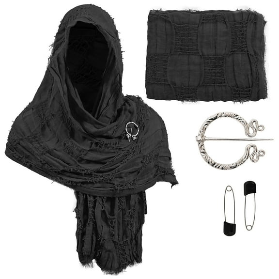 snilers Neck Gaiters for Men Women Medieval Renaissance Hooded Shawl Wraps Head Scarf with Brooch and Pins 3 Piece Outfits Gothic Clothes