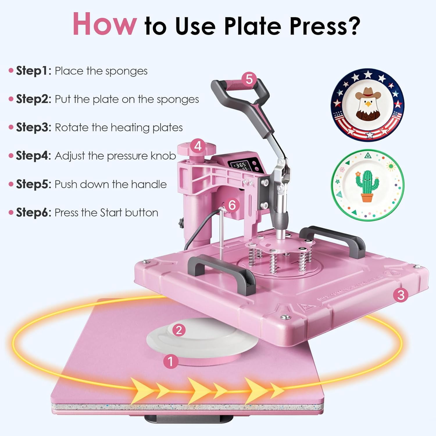 DKMOCO 8 in 1 Heat Press Machine with 30OZ Tumbler press, 15"x15" 360-Degree Swing Away Digital Heat Transfer Sublimation for Mugs Hat Plate Cap T Shirts,Pink