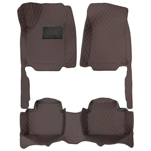 leadwolf Automotive Floor Mats Fit for Toyota Highlander Kluger 2019-Present XU70 PU Leather Auto Liners All Weather Protection Automotive Interior Accessories Black Red