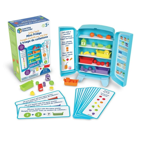 Mini réfrigérateur de tri des collations de Learning Resources, 51 pièces, âges 3+, jouets pour tout-petits, jouets éducatifs, jouets collations, jouets alimentaires en plastique, accessoires de cuisi Mini réfrigérateur