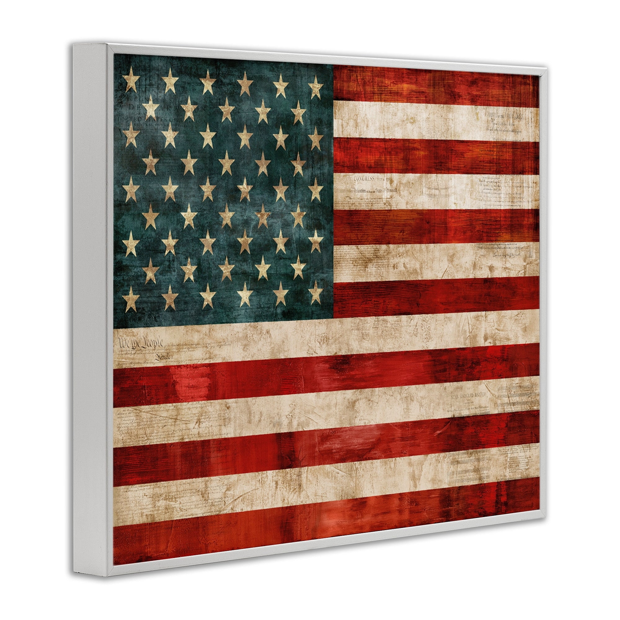 Stupell Industries US American Flag Wood Textured Design Graphic Art White Framed Art Print Wall Art, 11x14, by Luke Wilson