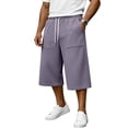 thumbnail image 2 of Men's Baggy Lounge Capri Pants Cotton Long Below Knee Stretchable Sweat Shorts Athletic Casual Straight Wide Legs Pants with Pockets Purple L, 2 of 9