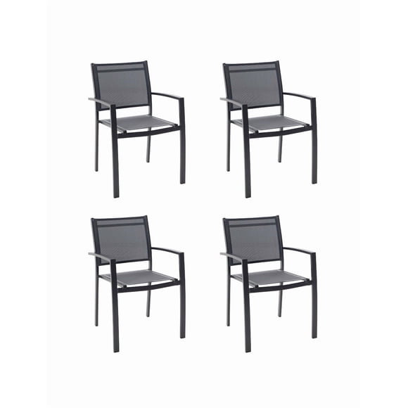 Naterial Set de 4 Sillas de Jardín Apilables de Aluminio y Textileno con Brazos para Exterior , Modelo Lyra Beta