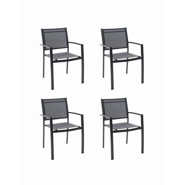 Naterial Set de 4 Sillas de Jardín Apilables de Aluminio y Textileno con Brazos para Exterior , Modelo Lyra Beta