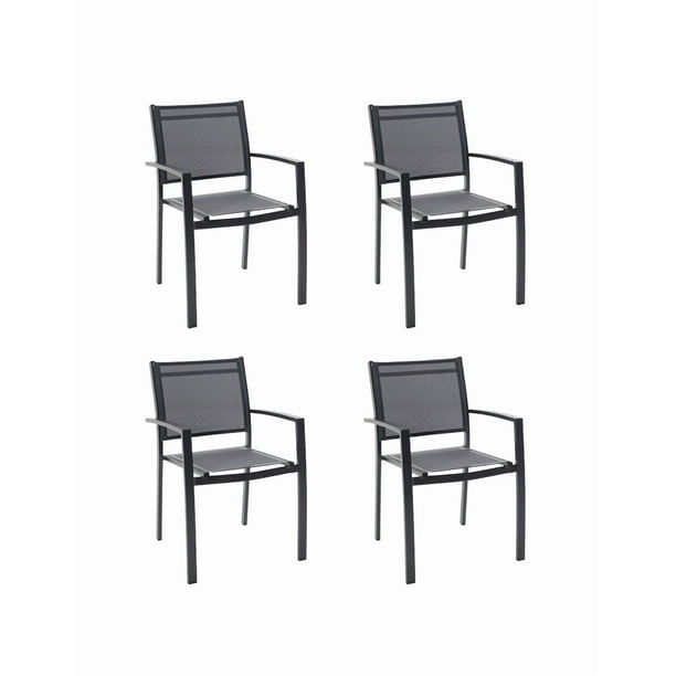 Naterial Set de 4 Sillas de Jardín Apilables de Aluminio y Textileno con Brazos para Exterior , Modelo Lyra Beta