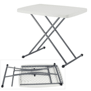 Personal Folding Table | Adjustable Study Portable TV Tray Desk Sewing Laptop Desk w/ HDPE Top Powder Coated Iron Frame, 30" L x 20" W x (21" - 29") H, White