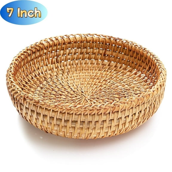 Handmade Bamboo Rattan Storage Basket for Storage - Keys Wallet Cell Phone Restaurant Fruit Candy Cracker Kitchen Basket
