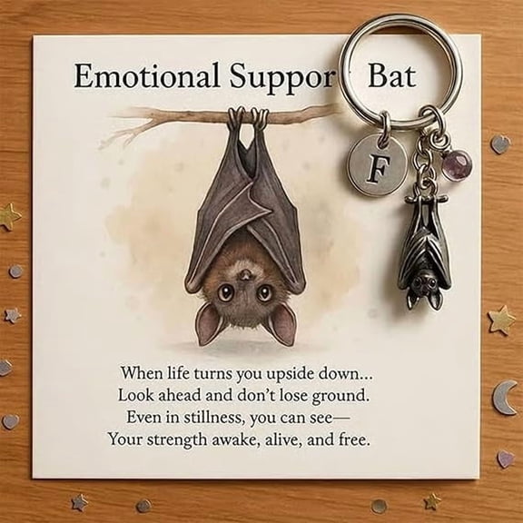Emotional Support Bat-Themed Inspirational Keychain,Metal Bat Pendant,Comes With An Inspirational Poem Card,Inspirational Keychain Metal Pendant With Encouragement Verse Card regalo