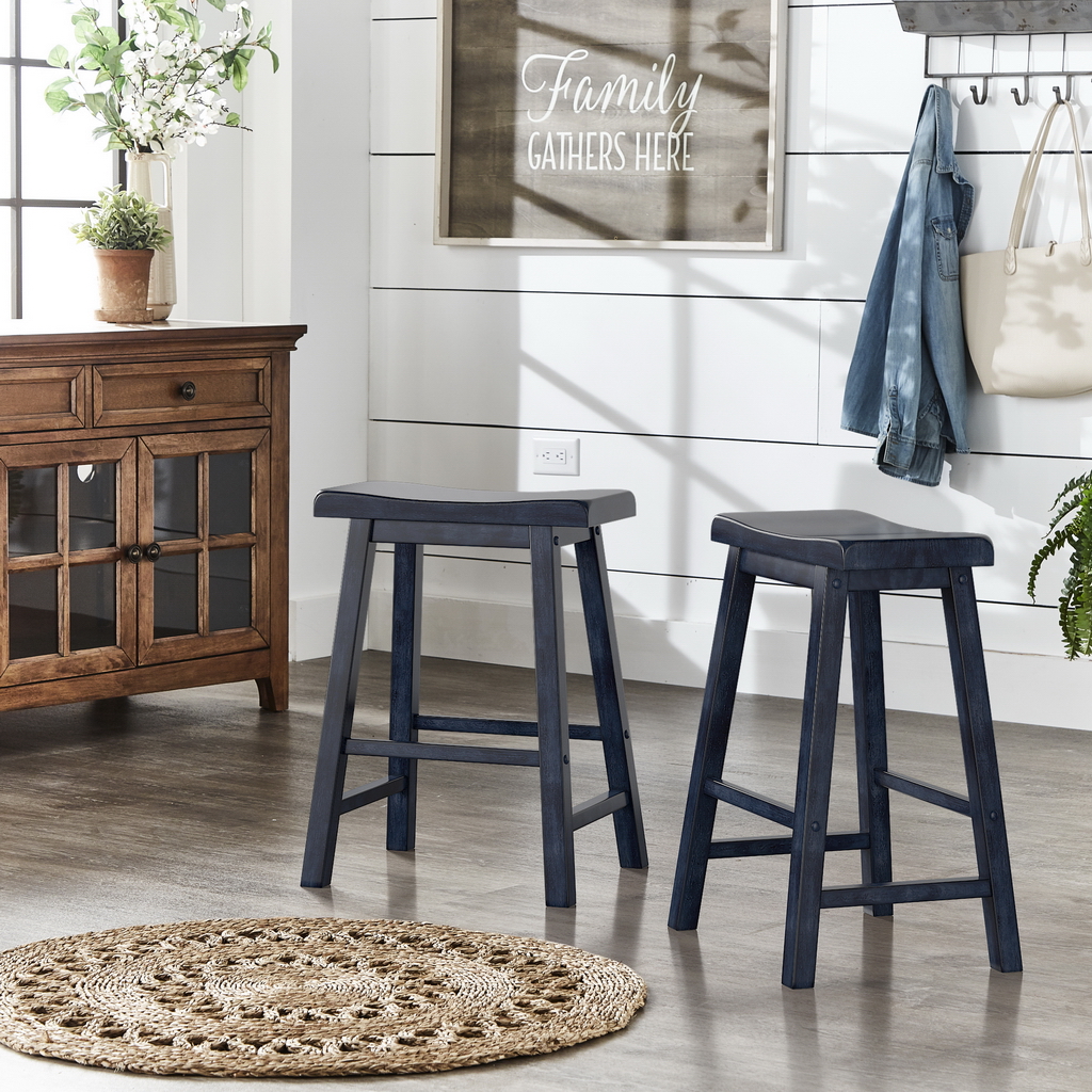Weston Home Ashby Saddle Seat Backless 24" Counter Stools, Antique Denim (Set of 2)