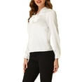 thumbnail image 4 of INSPIRE CHIC Women's Office Tie V Neck Long Sleeve Elegant Blouse Shirt L White, 4 of 6