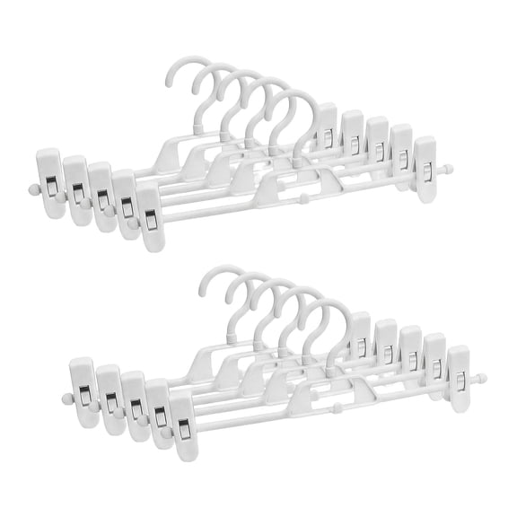 Plastic Clip Hangers, 10 Pcs Pants Hangers with Adjustable Clips, Stackable Clothes Hanger for Skirt, Closet Organizer and Storage | Space Saving (White)