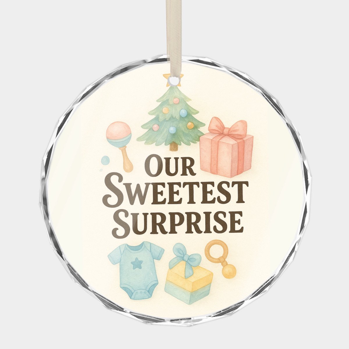 Baby’s First Christmas 2025 – For Parents, Boy or Girl, Newborn First Holiday Keepsake Crystal Glass Christmas Ornament, 3” Flat Round Beveled-Edge Disc (0.23” Thick) Xmas Holiday Gift