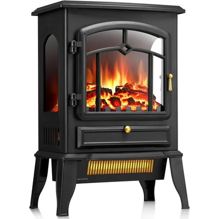 ?15" Electric Fireplace Heater with Thermostat, 3D Hyper-Realistic Flame, 3 Heating Modes, Overheat Protection, Energy-Efficient & Silent Design for Bedroom/Living Room