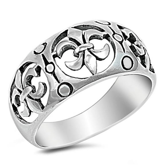 Filigree Fleur De Lis Cutout Wide Ring .925 Sterling Silver Band Jewelry Female Male Unisex Size 9