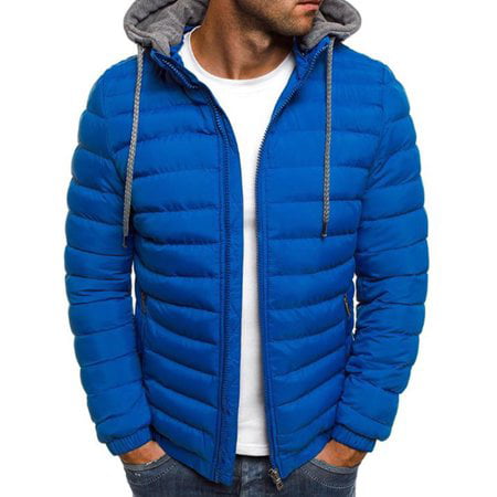 Mens Jackets Zip Up Hood Quilted Bubble Coat Plain Padded Puffer Winter Warm New 
