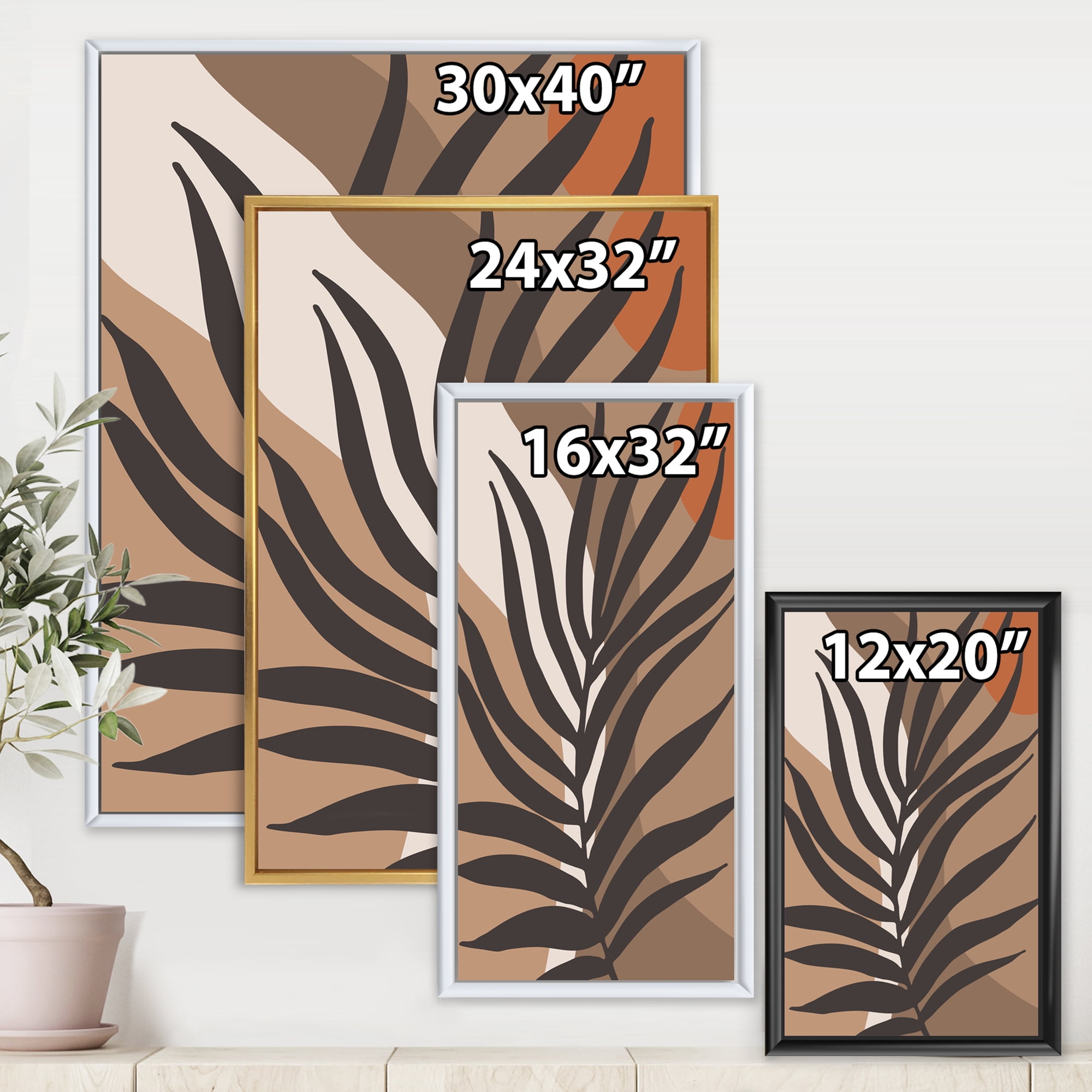 Designart 'Shapes and Tropical Leaf Silhouettes II' Modern Framed Canvas Wall Art Print