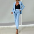 thumbnail image 5 of Fmbrln Womens 2 Piece Suit Sets Dressy Business Casual Outfits Long Sleeve Lapel Collar Cropped Blazer and Straight Leg Pants Sets Office Work Suit Sets Sky Blue S, 5 of 5