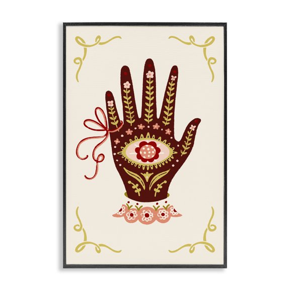Stupell Industries Eclectic Boho Folk Style Hand Black Framed Giclee Art, 12 x 18, by Hannah Moren