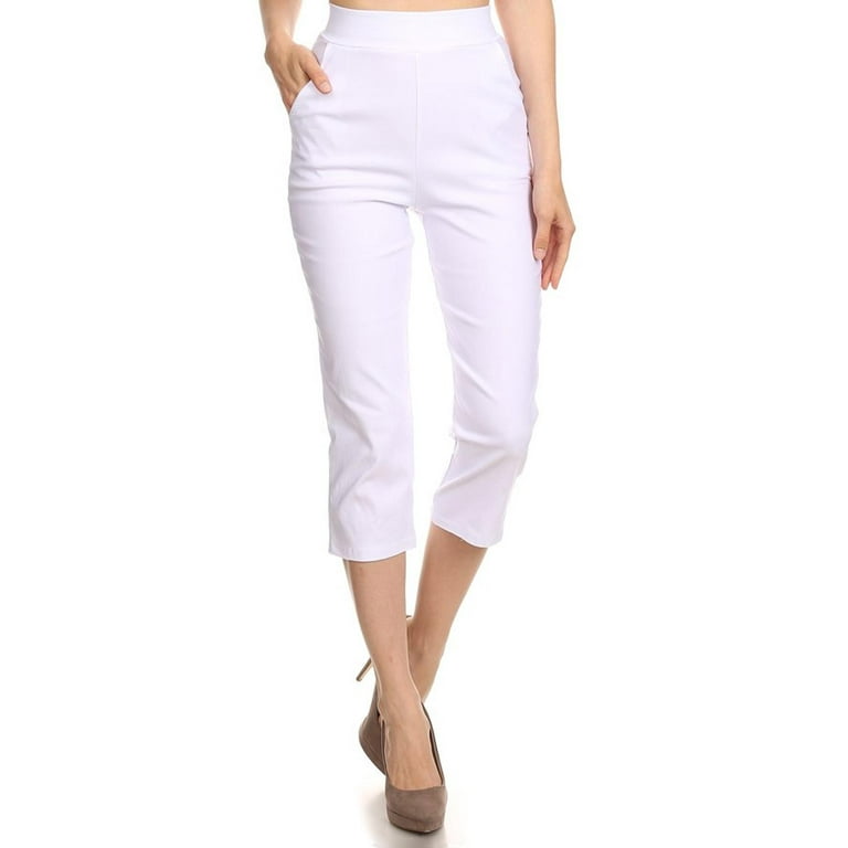 new moa collection women's solid/printed basic slim fitted capri