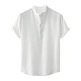 thumbnail image 1 of cfhntfmh Cotton Linen Shirts for Men Summer Short Sleeve Button up Beach T-Shirts Lightweight Solid Collared Tops, 1 of 7
