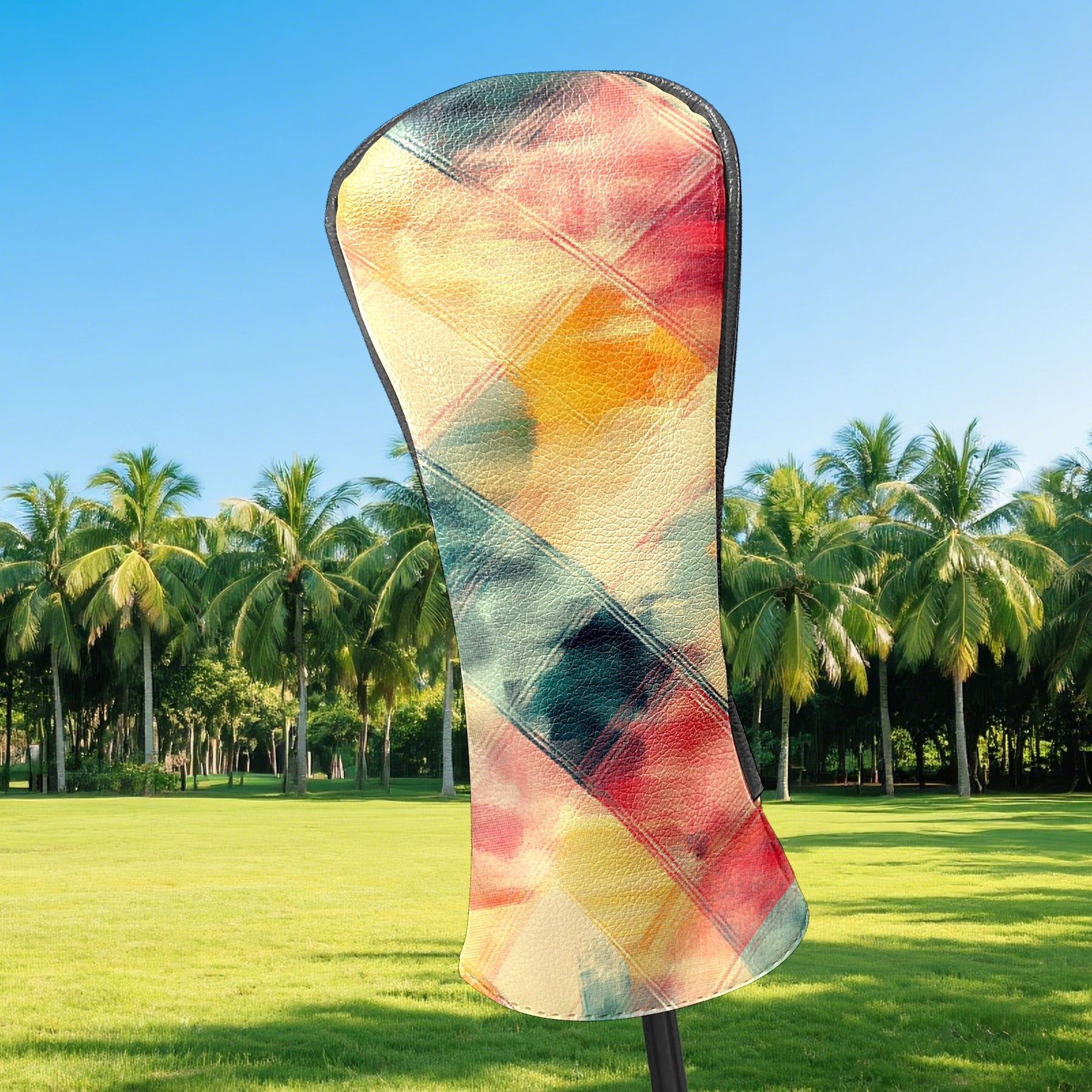 Golf Club Covers PU Leather Waterproof Head Covers for Fairway Woods Hybrids Colored Squares